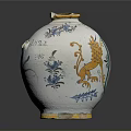 Ceramic Vase With Handcrafted Yellow Lion Sculpture And Blue Floral Patterns