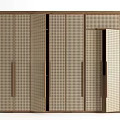 Brown Grid Door Wardrobe With Open Compartments And Modern Storage Design 3d model