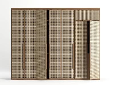 Brown Grid Door Wardrobe With Open Compartments And Modern Storage Design 3d model