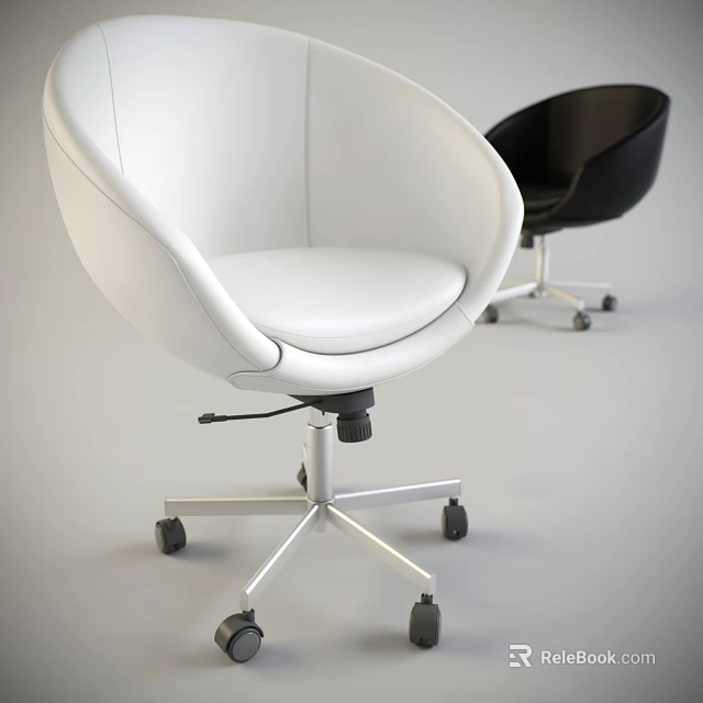 Modern Office Chair Featuring White Black Leather Upholstery And Metal Base With Wheels 3d model 