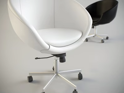 Modern Office Chair Featuring White Black Leather Upholstery And Metal Base With Wheels 3d model