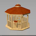 Detailed Wooden Octagonal Gazebo With Red Tiled Roof And Interior Table Chairs