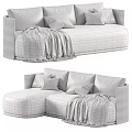 Modern Three Seater Sofa With Wooden Armrests Cozy Cushions Blanket And Color Options