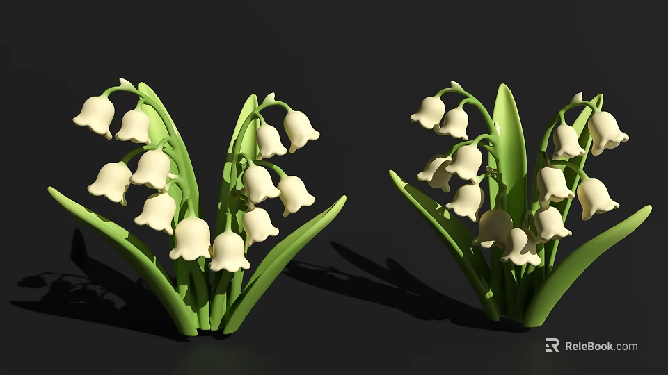 Lily of the Valley Decorative Ornament Set with White Flowers and Green Leaves Home Decor 3d model 