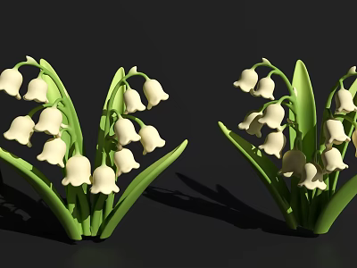 Lily of the Valley Decorative Ornament Set with White Flowers and Green Leaves Home Decor 3d model