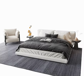 Bedroom Double Bed Tatami Wardrobe 3d model