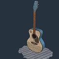 Artistic Acoustic Guitars Display With Hand-Painted Artwork And Colorful Frames On Wooden Surface