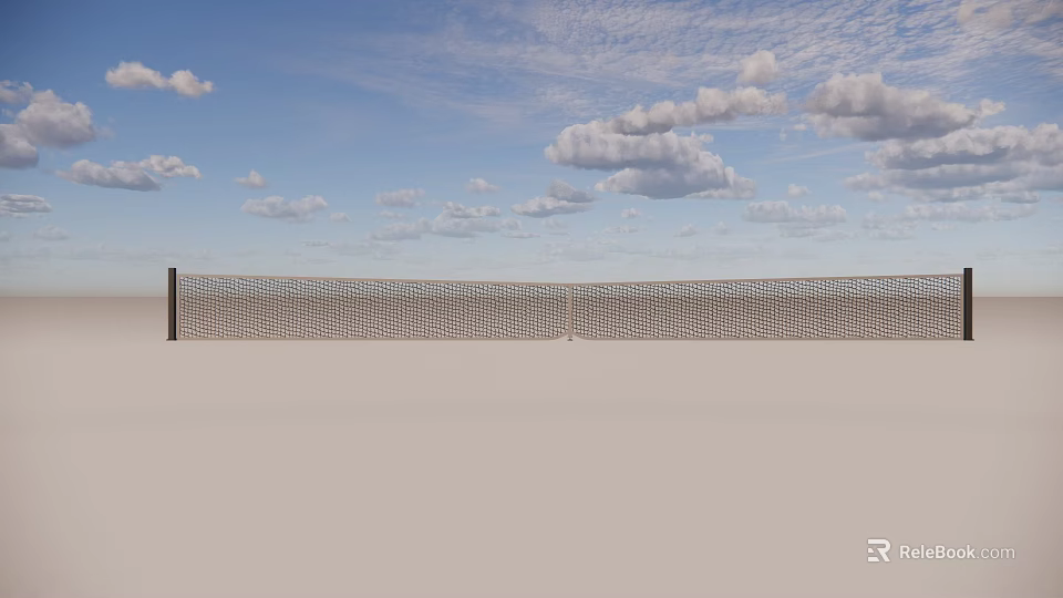 Outdoor Tennis Court With Net And Smooth Surface Under Blue Sky 3d model 