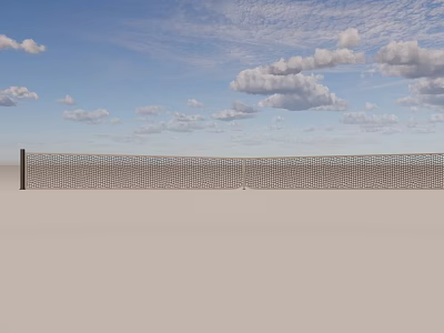 Outdoor Tennis Court With Net And Smooth Surface Under Blue Sky 3d model