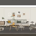 Modern Living Room Interior With Sofa Coffee Table Armchair And Wall Art Decor