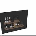 Organized Stylish Kitchenware On Shelves With Labeled Bottles Jars And Wooden Cutting Board