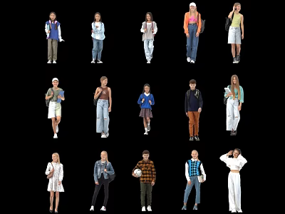 Diverse Group of People With Different Poses And Casual Outfits Standing Together 3d model