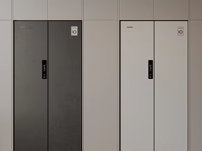 Modern Double Door Refrigerators In Two Tone Colors For Kitchen Interior 3d model