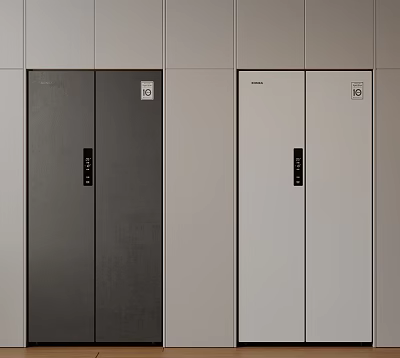 Modern Double Door Refrigerators In Two Tone Colors For Kitchen Interior 3d model
