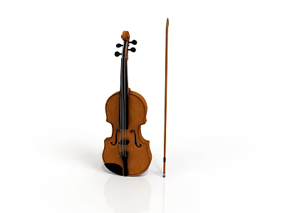 Classic Wooden Violin With Bow As Practical Living Item Featuring Smooth Design 3d model