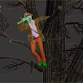 Red Coat Yellow Pants Hat And Tool Used By Person Climbing Leafless Tree