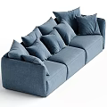Modern Blue Fabric Three Seater Sofa With Multiple Soft Plush Cushions 3d model