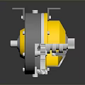 Mechanical Gear Component With Yellow Gray Housing Metal Mounting Plate And Internal Gear