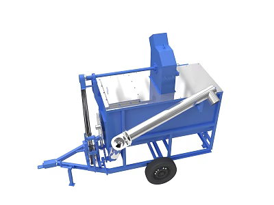 Blue Trailer Mounted Equipment With Silver Auger Conveyor And Wheels 3d model