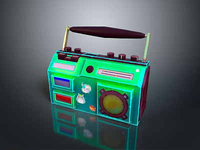 Retro Colorful Portable Computer Speaker With Handle LED Display And Audio Controls 3d model
