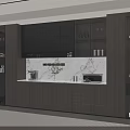 Modern Kitchen Interior With Stylish Wine Cabinet Glass Doors And Wine Glasses