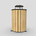 Wooden Roadside Trash Can With Black Lid And Striped Design For Street Facility Use