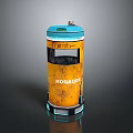 Yellow Blue Trash Can Vintage Design With Garbage Label And Base Light