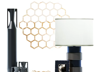 Modern Table Lamp With White Lampshade Blue Base And Hexagonal Pattern For Home Decor 3d model