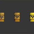 Rusted Radioactive Barrels With Radiation Symbols On Reflective Dark Surface