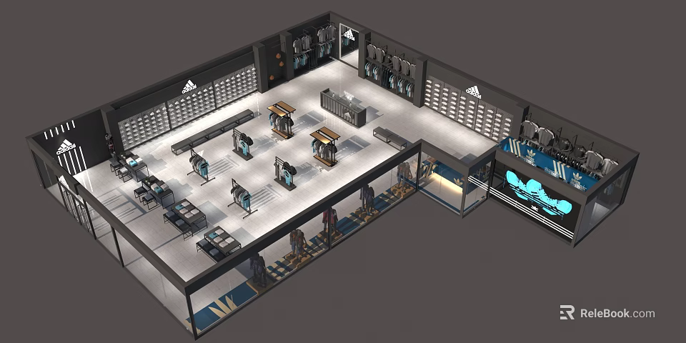 Modern Retail Store Interior With Display Racks Product Shelves And Lighting 3d model 