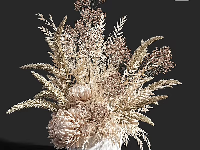 Natural Dried Floral Ornament Set With Wheat Grass And White Vase For Home Decor 3d model