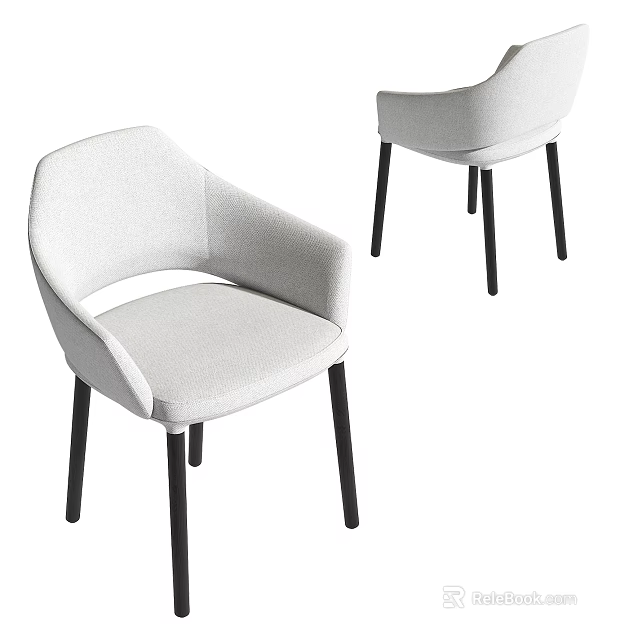 Modern Light Grey Upholstered Dining Chairs With Armrest And Black Legs 3d model 