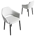 Modern Light Grey Upholstered Dining Chairs With Armrest And Black Legs