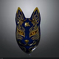 Traditional Blue Fox Mask With Gold Accents And Ornate Patterns For Home Decor