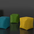 Colorful Square Fabric Stools in Blue Green Yellow with Textured Design