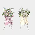Two Beautiful Floral Arrangements with Pink and Beige Ribbons on Tripod Stands
