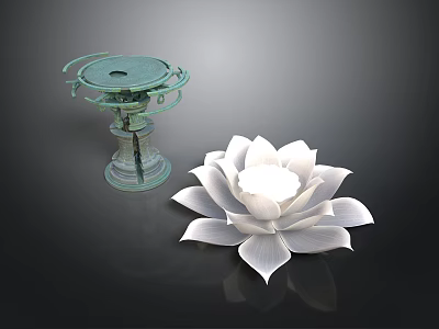 Exquisite Carved Sculptures With Green Stand And White Lotus Design 3d model