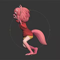 Pink Cat Like Character With Red Hoodie And Yellow Shorts Lightning Bolts And Playful Pose
