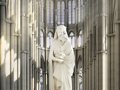 European-style church Notre Dame Cathedral Church sculpture model