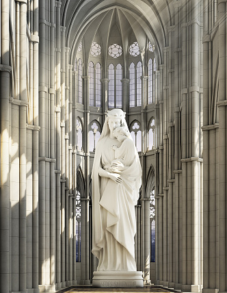 European-style church Notre Dame Cathedral Church sculpture 3d model