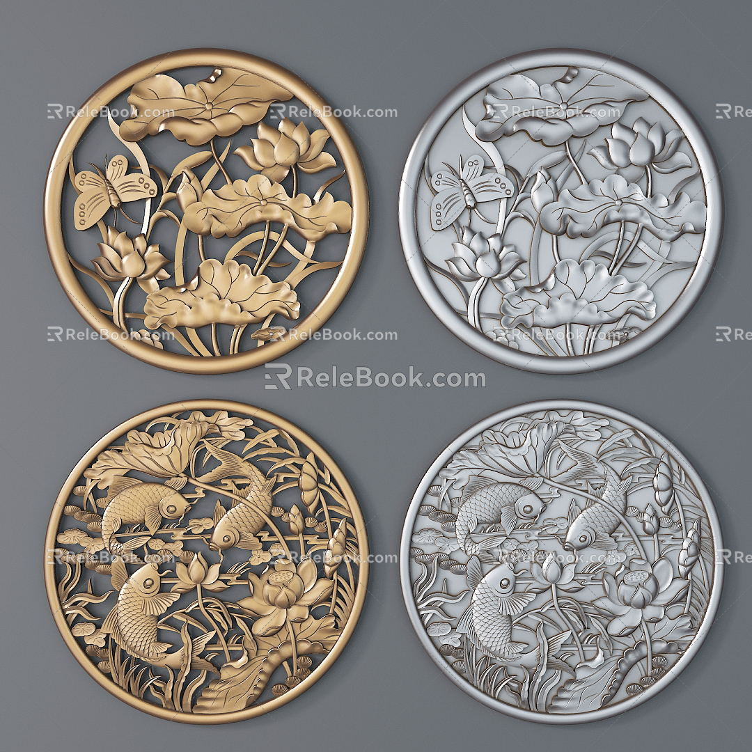 Chinese Carved Lotus Carp 3d model