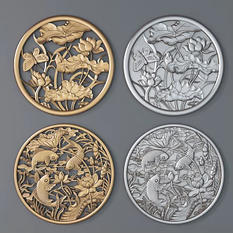 Chinese Carved Lotus Carp 3d model