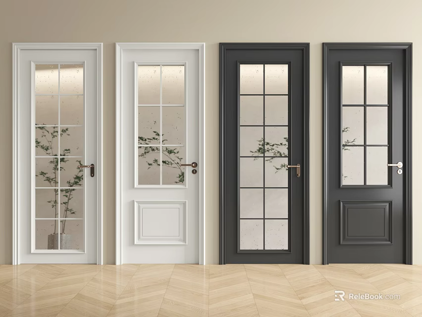 Modern White And Black Hinged Doors With Glass Panel And Solid Panel Designs For Interior 3d model 