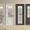 Modern White And Black Hinged Doors With Glass Panel And Solid Panel Designs For Interior 3d model