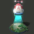Red And White Small Airplane With Circular Window Blue Light And Green Plants On Ground