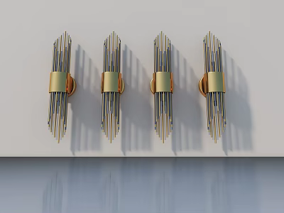 Four Gold And Silver Hinged Door Handles On White Background Wall With Reflection 3d model