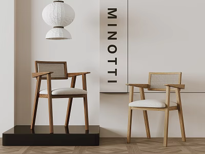 Minotti Leisure Chairs With Wooden Frame Woven Backrest And Light Colored Cushions 3d model