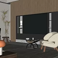 Modern Sofa And Coffee Table Set In Living Room With Wooden Wall Green Plants