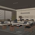 Middle-ancient style guest restaurant sofa combination coffee table and chairs 3d model