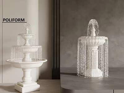 Elegant White Marble Multi Tiered Water Fountain Sculpture With Intricate Carved Details 3d model